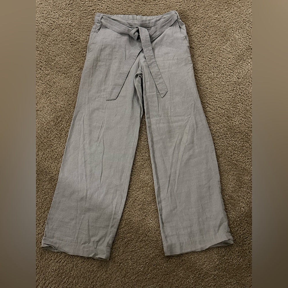 Mid-Rise Belted Wide-Leg Linen-Blend Pull-On Pants - S